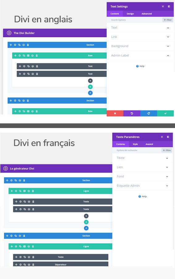 divi anglais francais